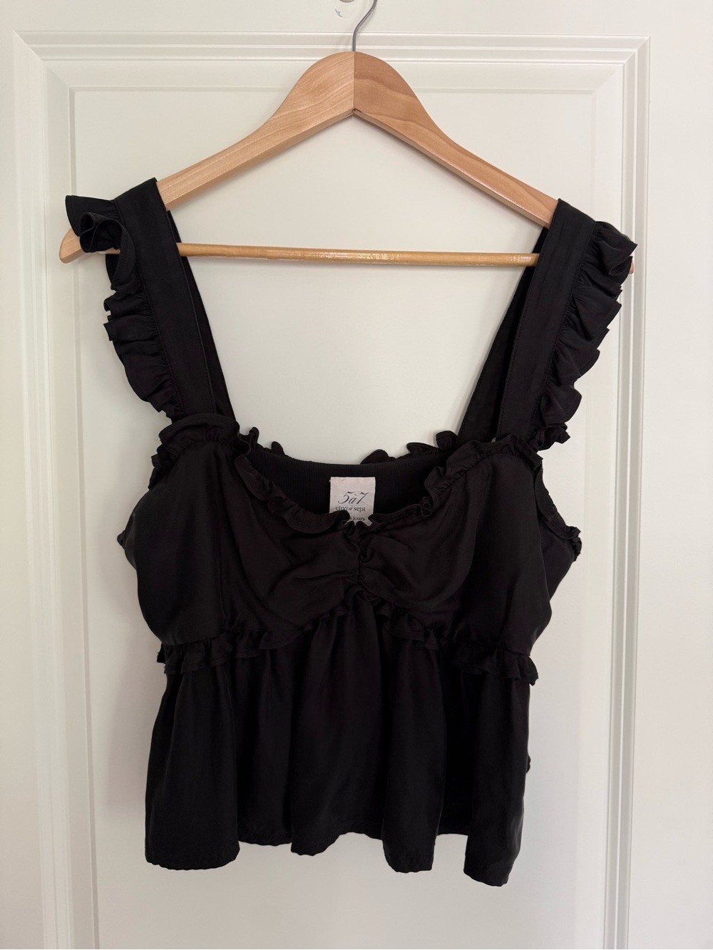 Cinq a Sept Black Ruffled Cropped Tank Top